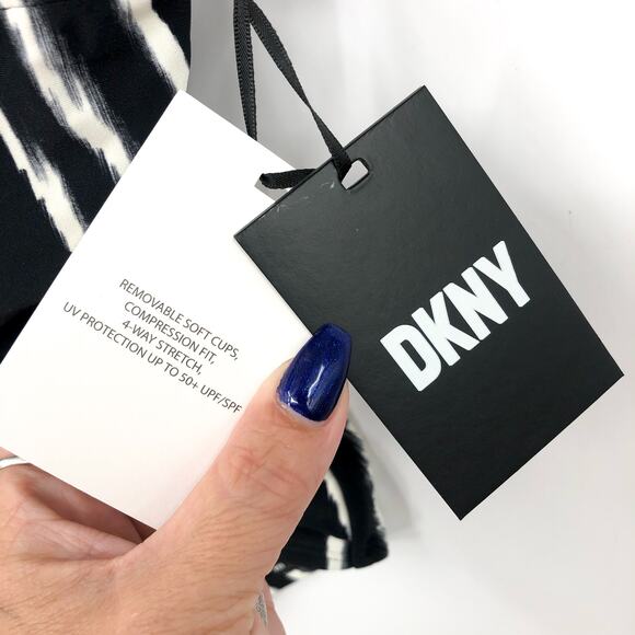 DKNY Ruffle One-piece Swimsuit Size 10 Black White Zebra Tummy Control NWT - Picture 8 of 12